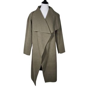 Missguided Size 8 Olive Green Open Front Long Trench Jacket